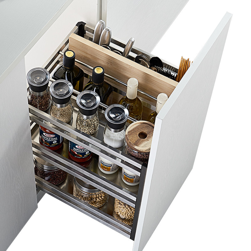 新款厨房橱柜抽屉式拉篮不锈钢调味阻尼内置收纳拉篮