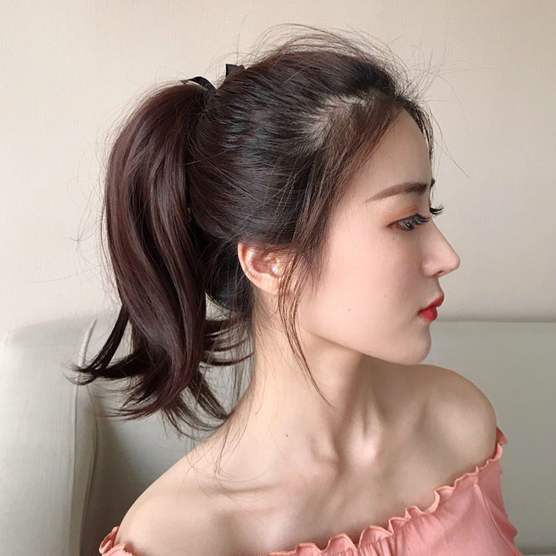 马尾高马尾马尾辫短直发自然假发逼真网红绑带卷发马尾