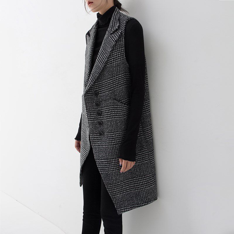 英伦风单排洋气潮流时尚尚外搭韩版灰色条纹格子cosplay女装