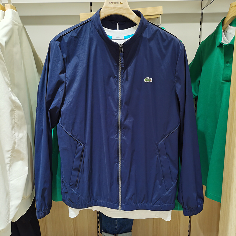 LACOSTE法国鳄鱼夹克男22春新款商务休闲立领蓝色运动外套|BH1294