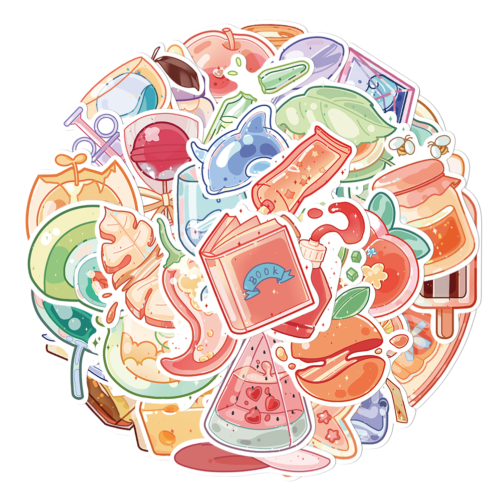 40张原创玻璃小物贴纸可爱卡通手机机壳账本笔记本个性小贴纸