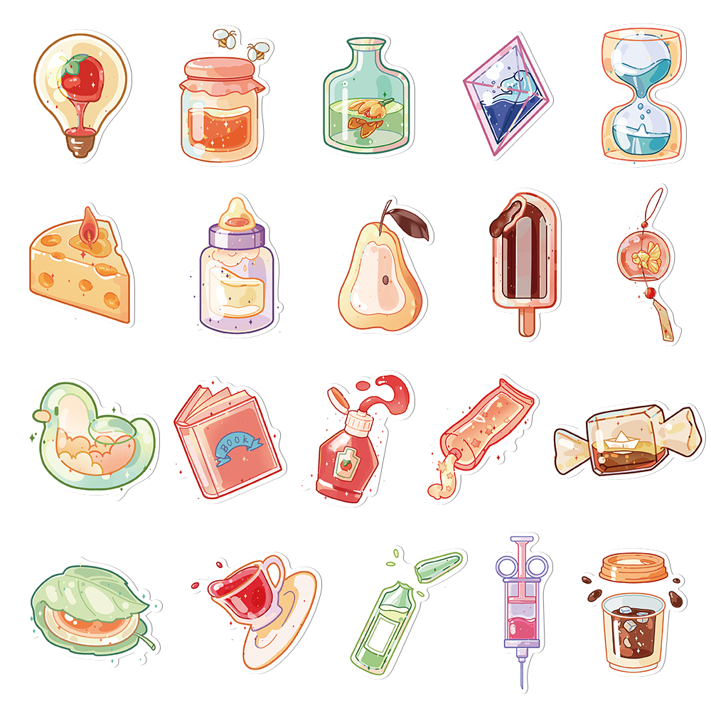 40张原创玻璃小物贴纸可爱卡通手机机壳账本笔记本个性小贴纸