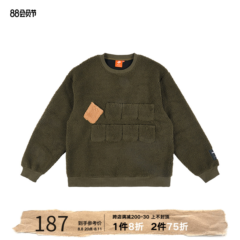 FMACM 春秋多口袋cargo羊羔绒圆领休闲潮牌时尚嘻哈街头宽松卫衣