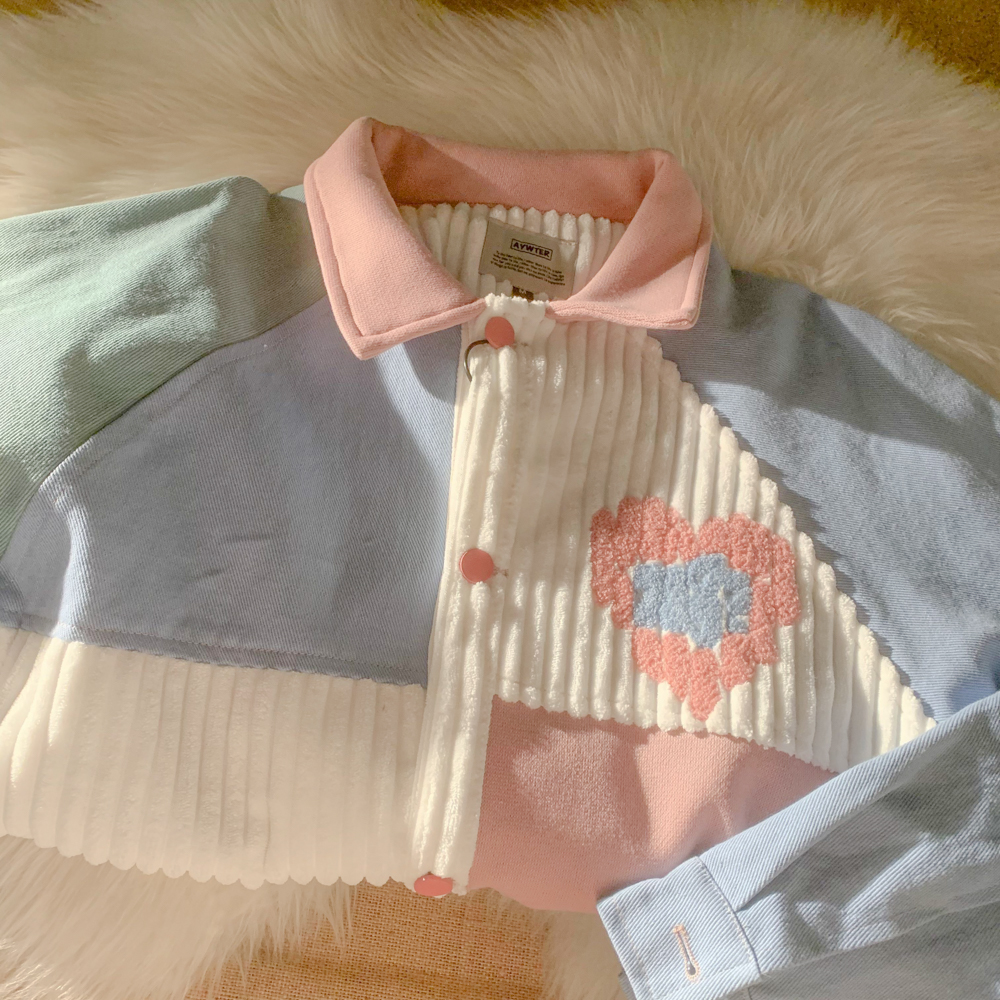 EACH ROOM 撞色拼接刺绣爱心元素潮流夹克外套情侣百搭小清新风