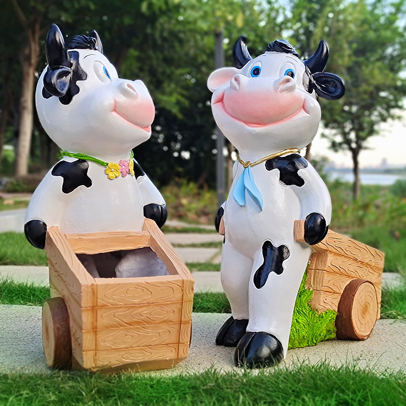 户外创意卡通奶牛摆件花园装饰花缸庭院花盆摆件