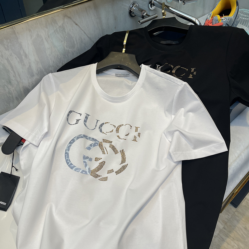 2021夏季新款欧洲站字母烫钻纯棉短袖T恤男潮牌圆领打底体恤半袖t