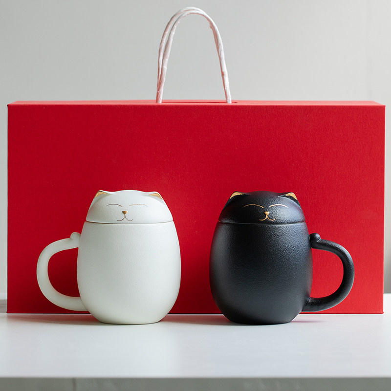 个性马克杯带日式陶瓷茶杯可爱创意设计杯子招财猫马克杯