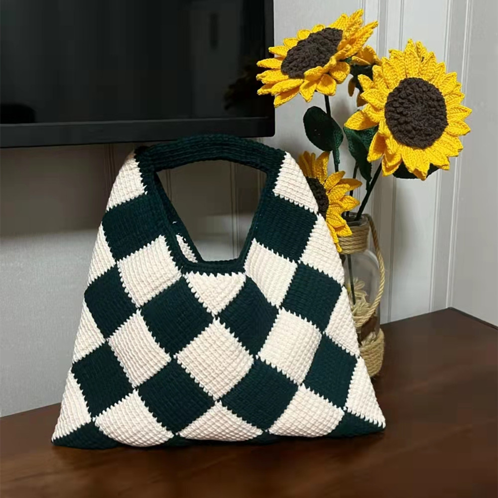 菱形毛线拎包手提包钩针编织材料包毛线格包diydiy编织材料包