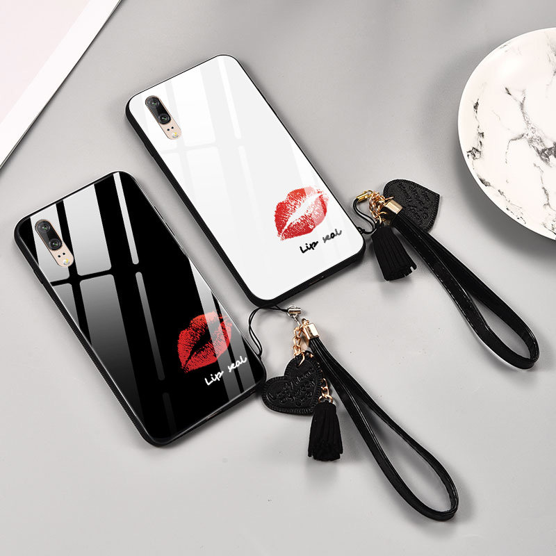 黑白唇印华为p20手机壳p30玻璃镜面pro个性p10创意p10plus防摔p9超薄