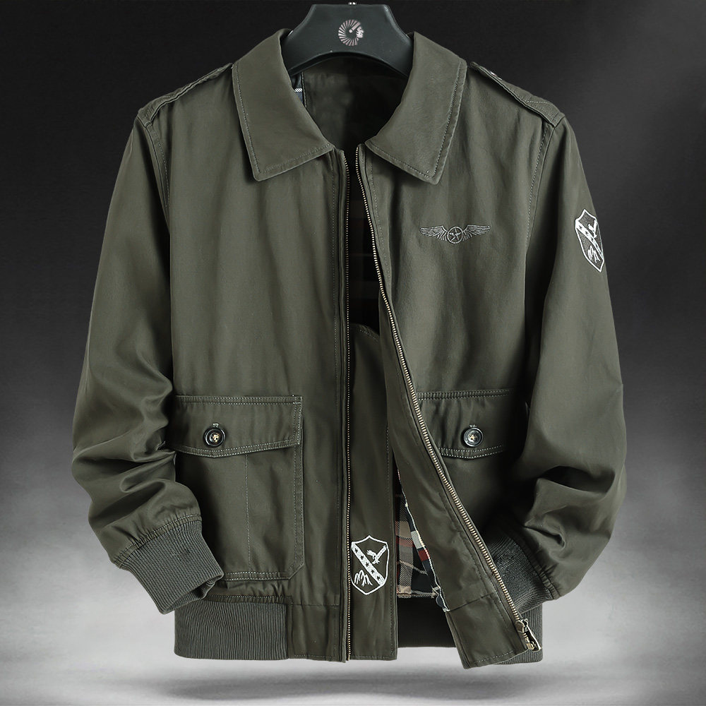 飞行员外套春秋工装大码宽松休闲衣服纯棉薄款夹克