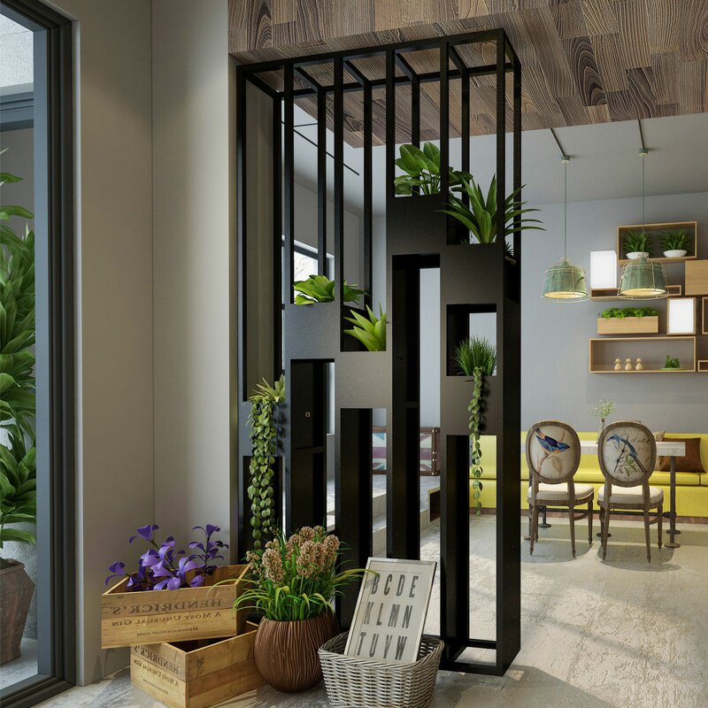 北欧铁艺绿植花架办公室隔断家用餐厅镂空商用办公屏风