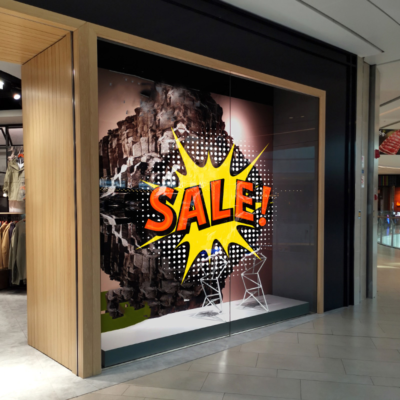 醒目新款sale玻璃贴纸超大换季折扣海报服装店墙贴