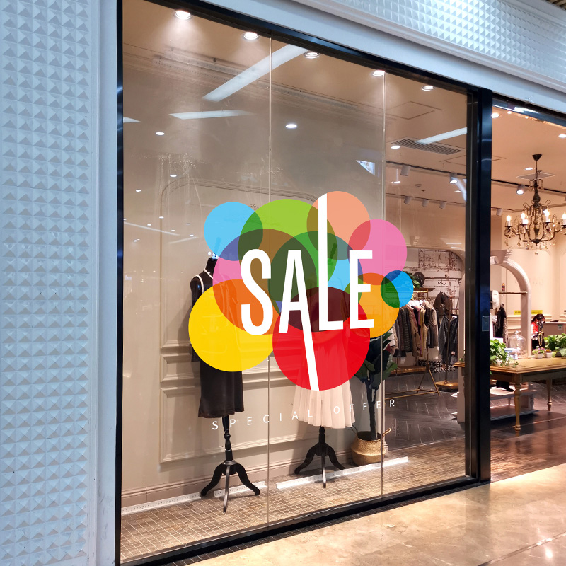 醒目新款sale玻璃贴纸超大换季折扣海报服装店墙贴