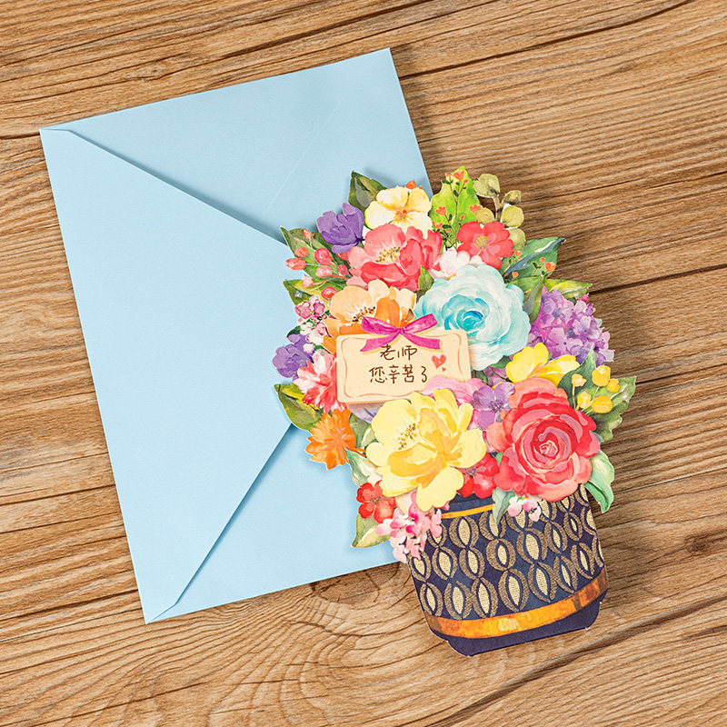 花诺教师节鲜花3d立体贺卡礼物装饰感恩老师贺卡
