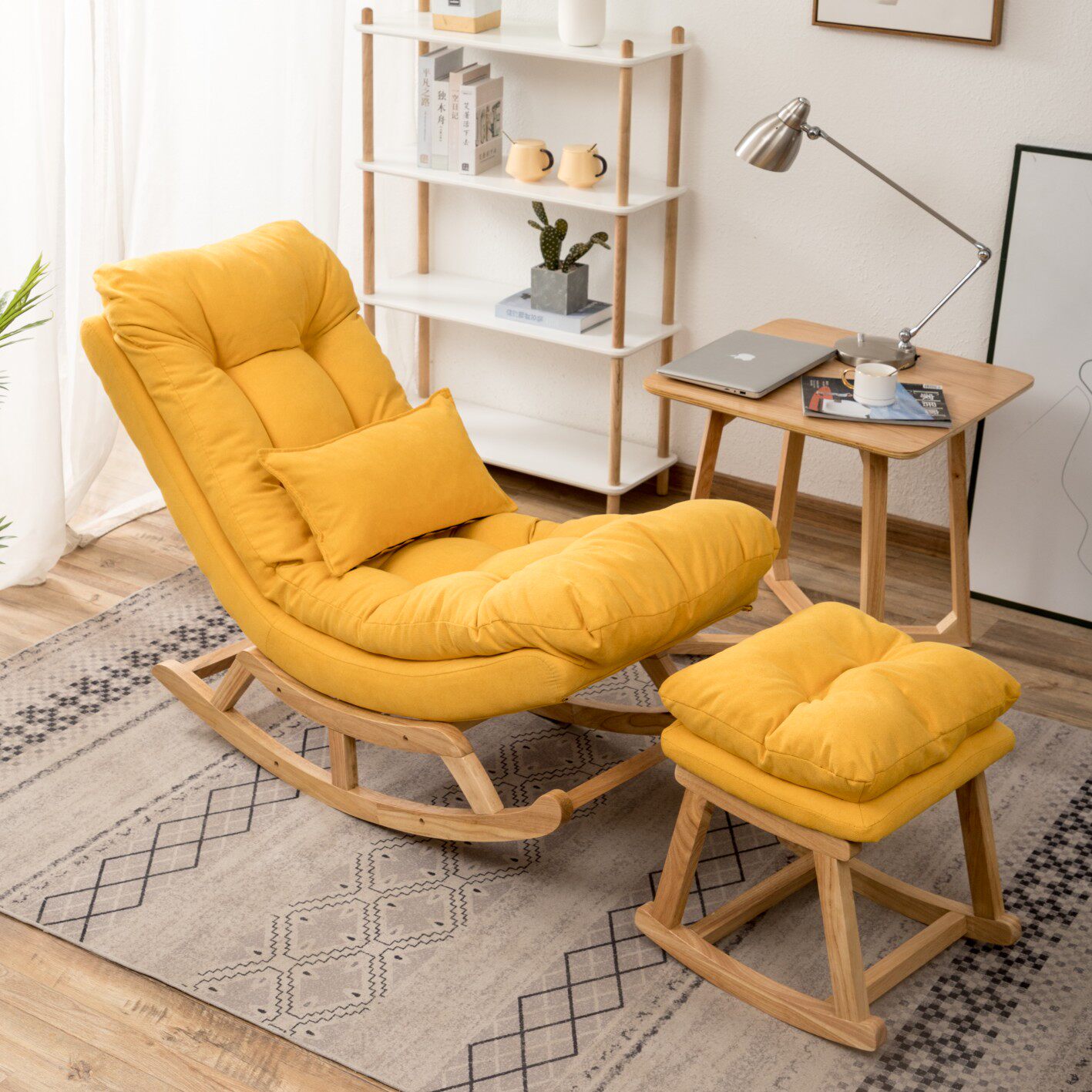 欧吉冠北欧阳台休闲沙发实木大人摇摇椅家用客厅逍遥网红懒人躺椅