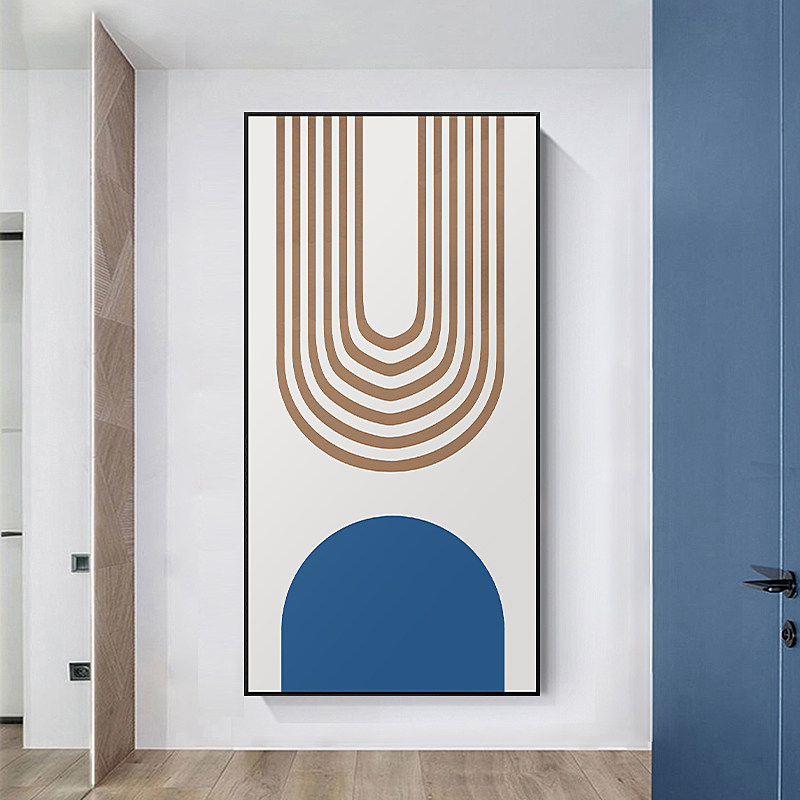 谧蓝现代简约入户玄关装饰画竖版北欧抽象色块线条现代装饰画