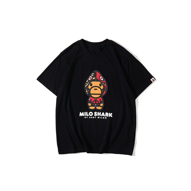 潮牌猿人头0bape0apebabymilo红蓝鲨鱼小猴子恤鲨鱼头t恤