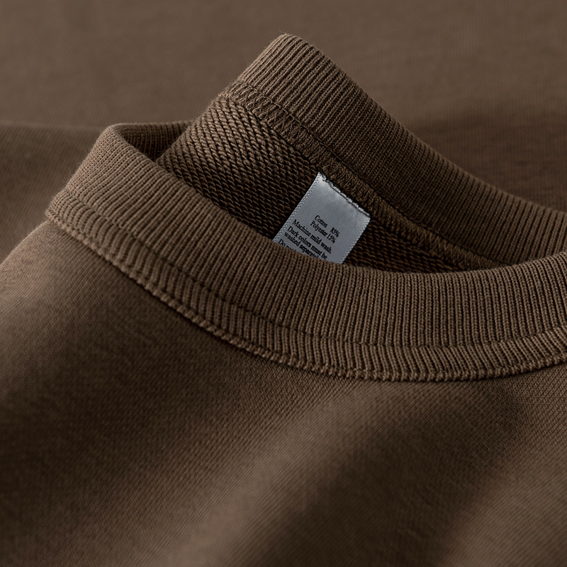 松茸色340g重磅日系复古毛圈布圆领卫衣休闲厚实运动上衣男女款秋