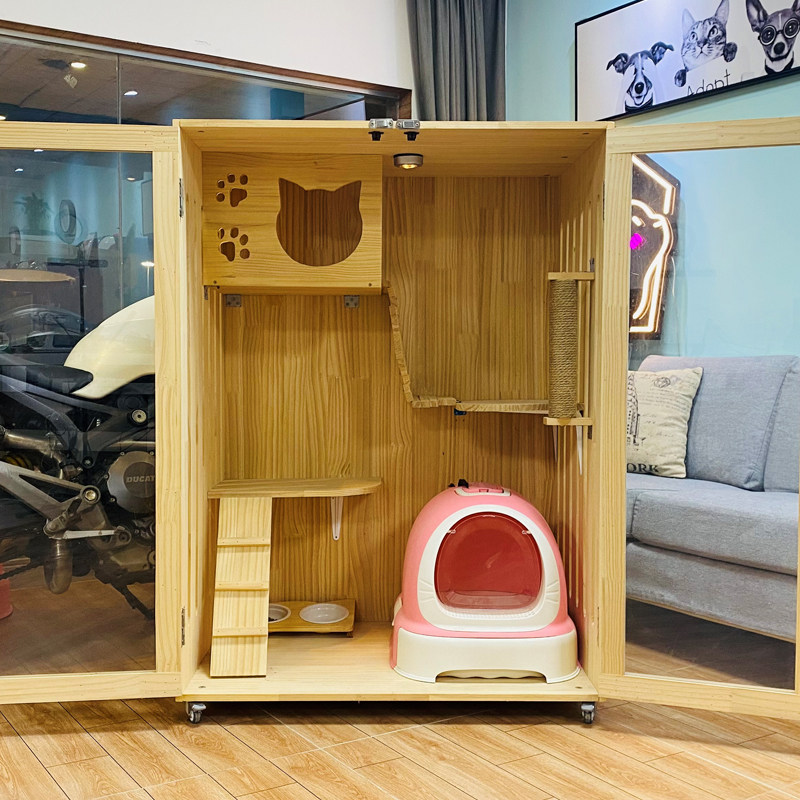 别墅实木猫笼猫舍豪华展示柜酒店猫床猫窝繁育笼子