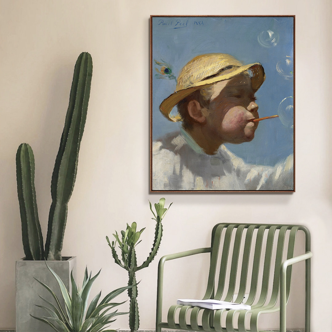 保罗皮尔油画泡泡男孩儿童装饰画书房卧室民宿现代装饰画