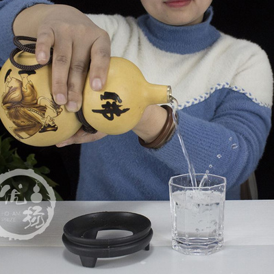 酒葫芦开口天然镶口酒壶装水酒户外便携随身酒具摆件蜂蜡防渗精品