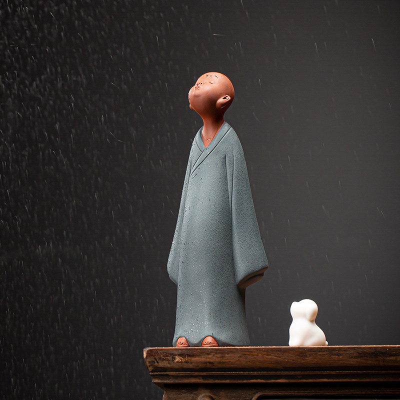 创意禅意紫砂陶瓷家居家居装饰装饰品可爱小和尚沙弥摆件