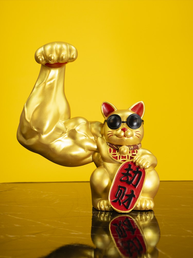 麒麟臂劫财猫大力招财猫健身房办公室前台摆件开业招财猫