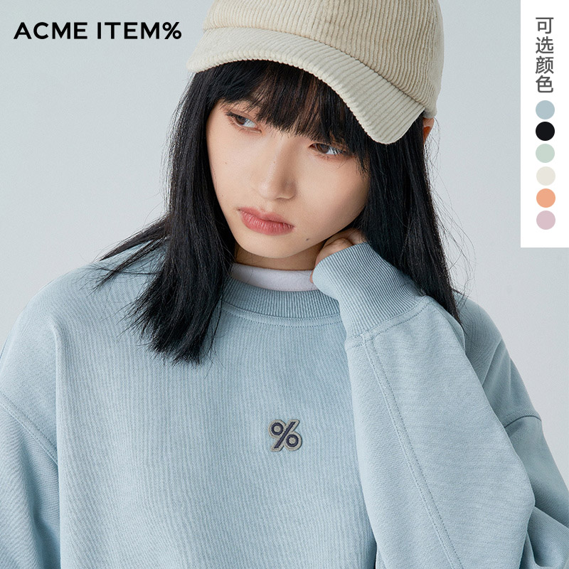 acme item日系%春季小标宽松卫衣情侣男女同款休闲上衣圆领套头