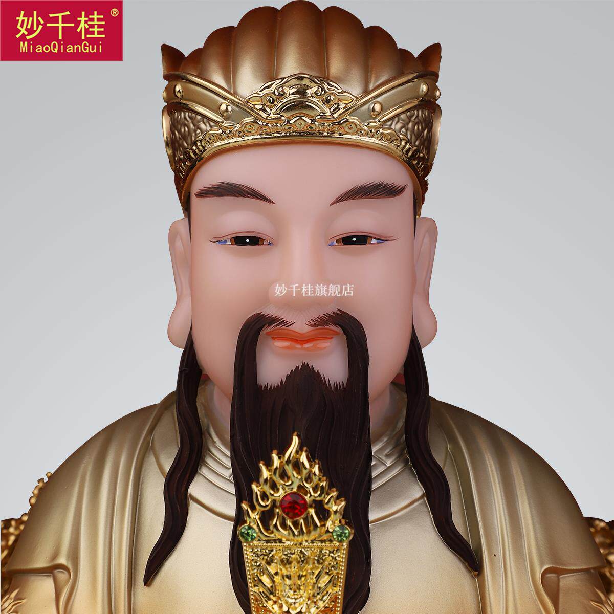 汉白玉城隍神像护城客厅玄关中式桌面王爷工艺品摆件