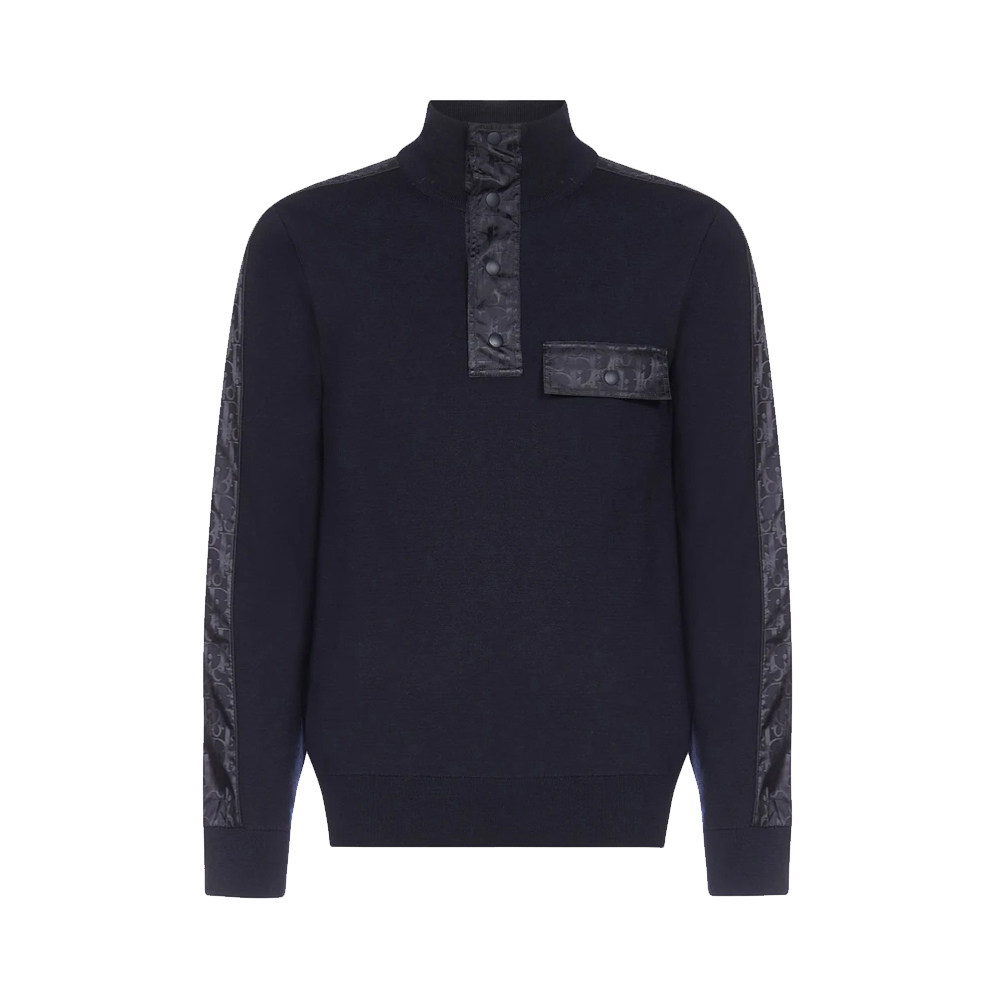 海外直发dior迪奥男士蓝色羊毛双袖老花毛衣长袖开衫针织衫