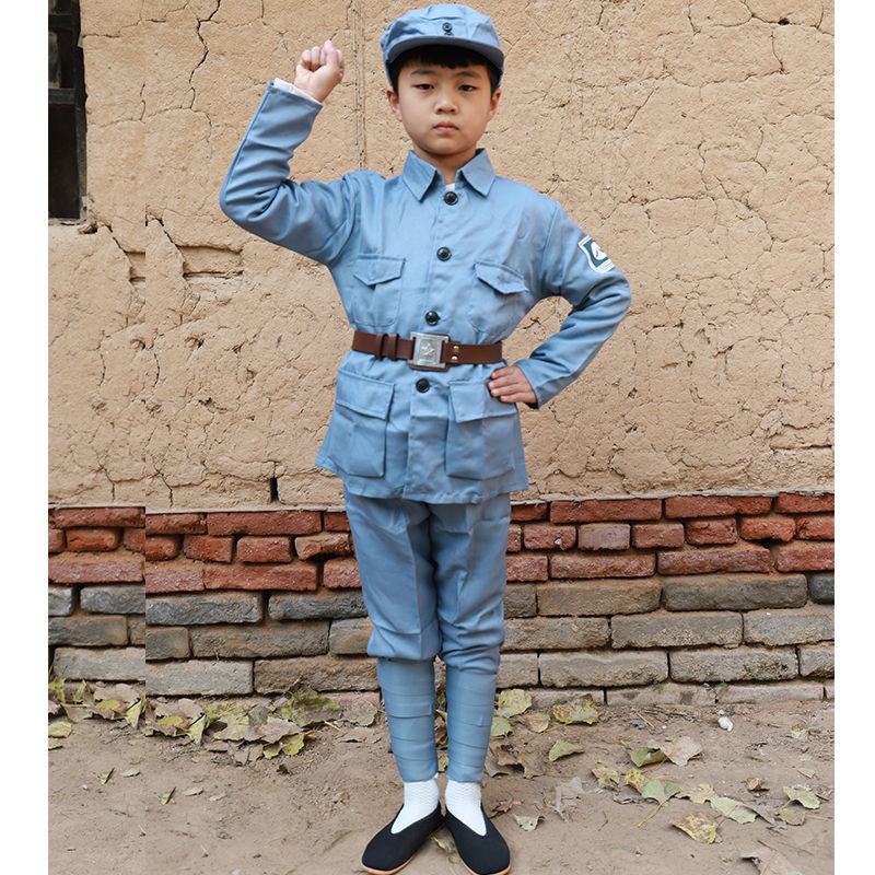 八路军演出服红军新四军表演解放二战军装棉麻衣服儿童演出服