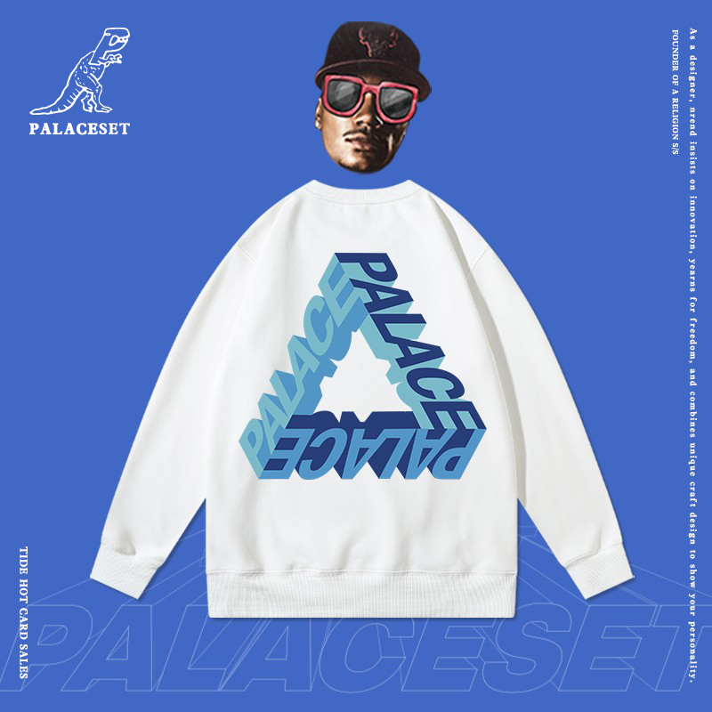 Palace set欧美潮牌圆领卫衣男秋冬加绒加厚宽松长袖情侣外套ins
