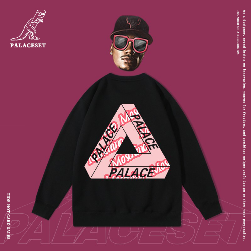 Palace set三角潮牌加绒卫衣男秋冬款加厚外套男生圆领情侣装长袖