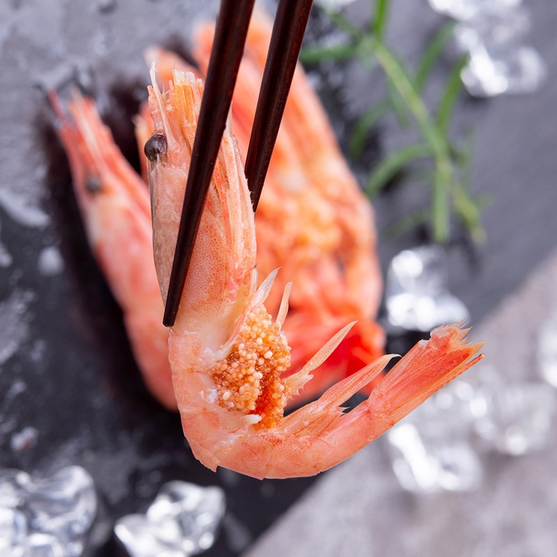北极虾甜虾刺身即食冰虾海鲜水产鲜活大虾 丹麦冷冻带腹籽虾4斤装