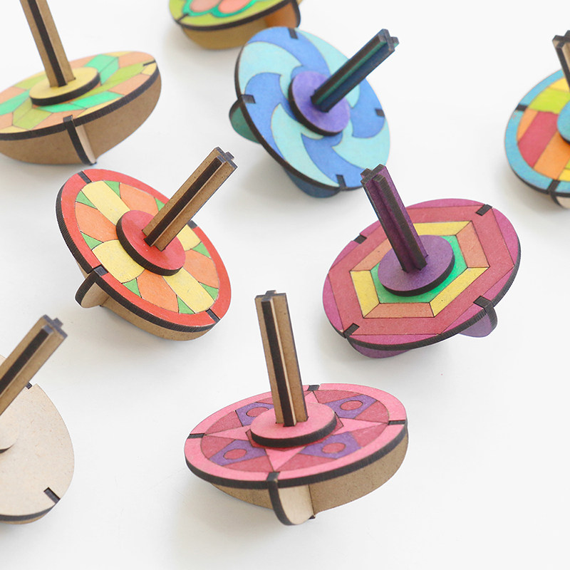 原创设计白胚木质陀螺幼儿园美术材料儿童diy白模填色