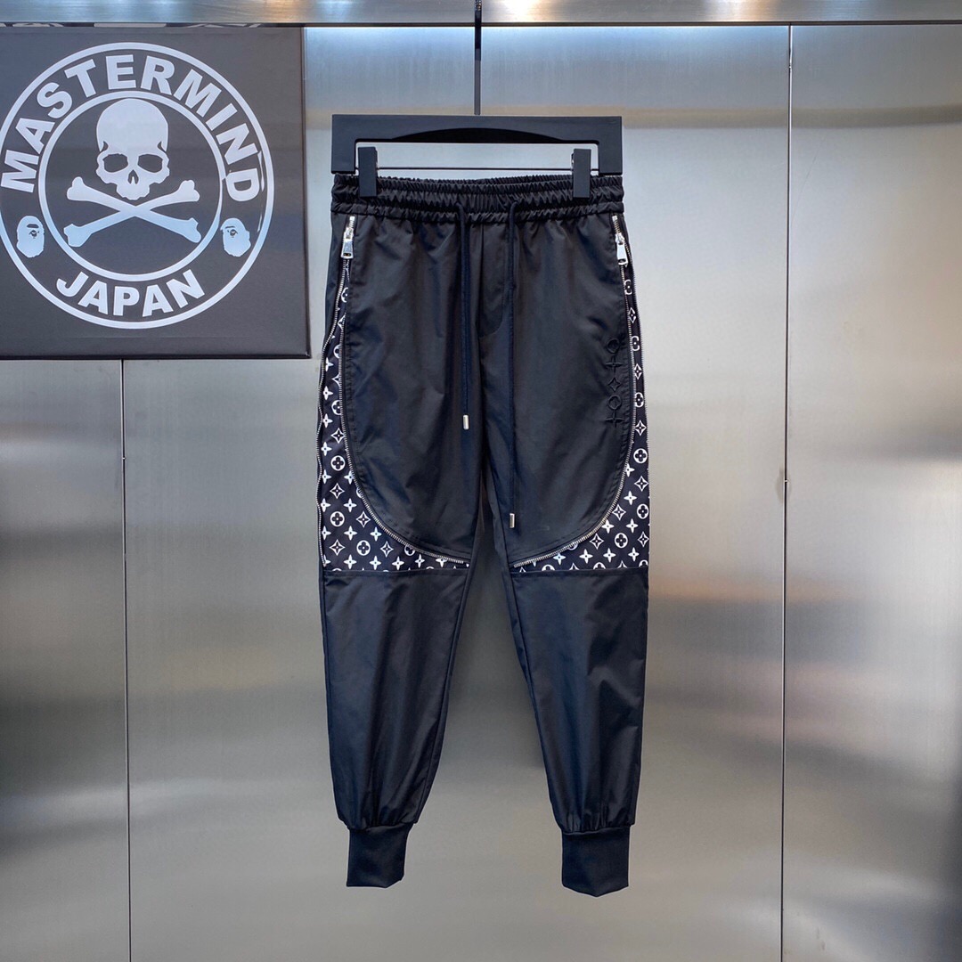 欧洲站夏季潮牌薄款休闲裤男刺绣拼接运动长裤网红帅气束脚休闲裤