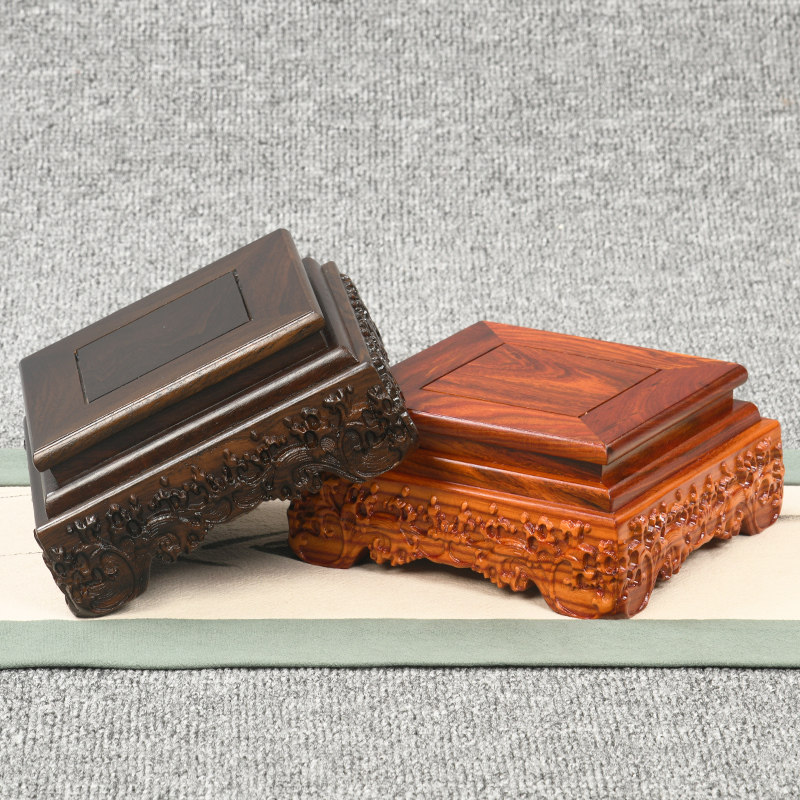 实木长方形底座雕刻花瓶花盆佛像奇石红木工艺品木雕