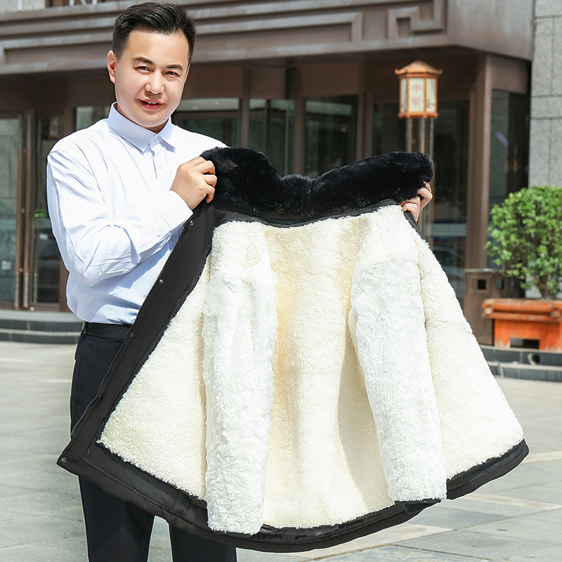 冬季尼克服棉袄男中老年羊毛内胆外套皮毛一体派克服爸爸装爷爷装