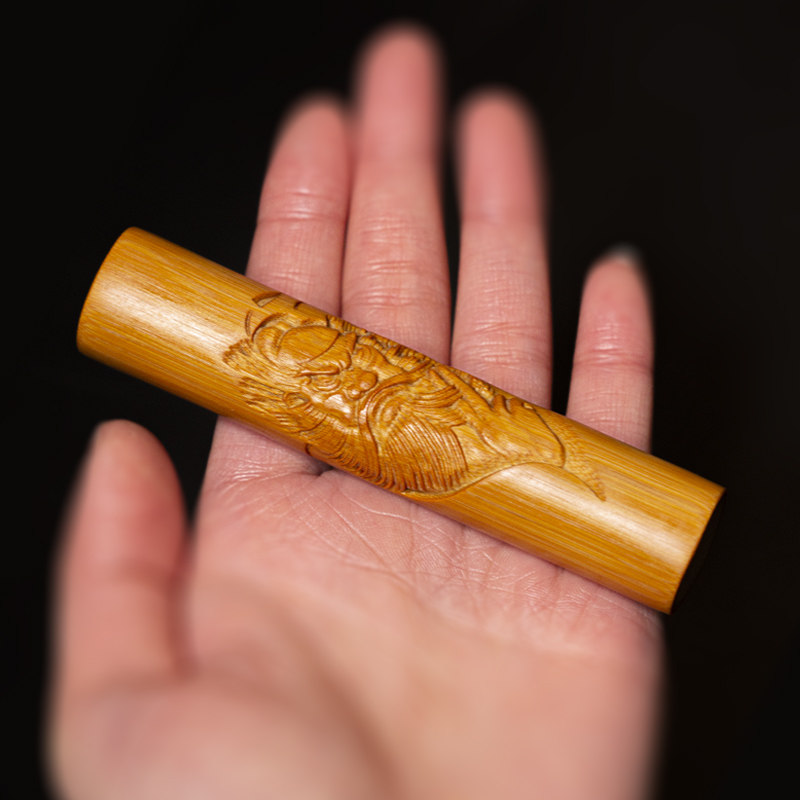 实心竹雕刻钟馗原材料玉竹玉化高密度精磨文玩实心竹把件挂饰配件