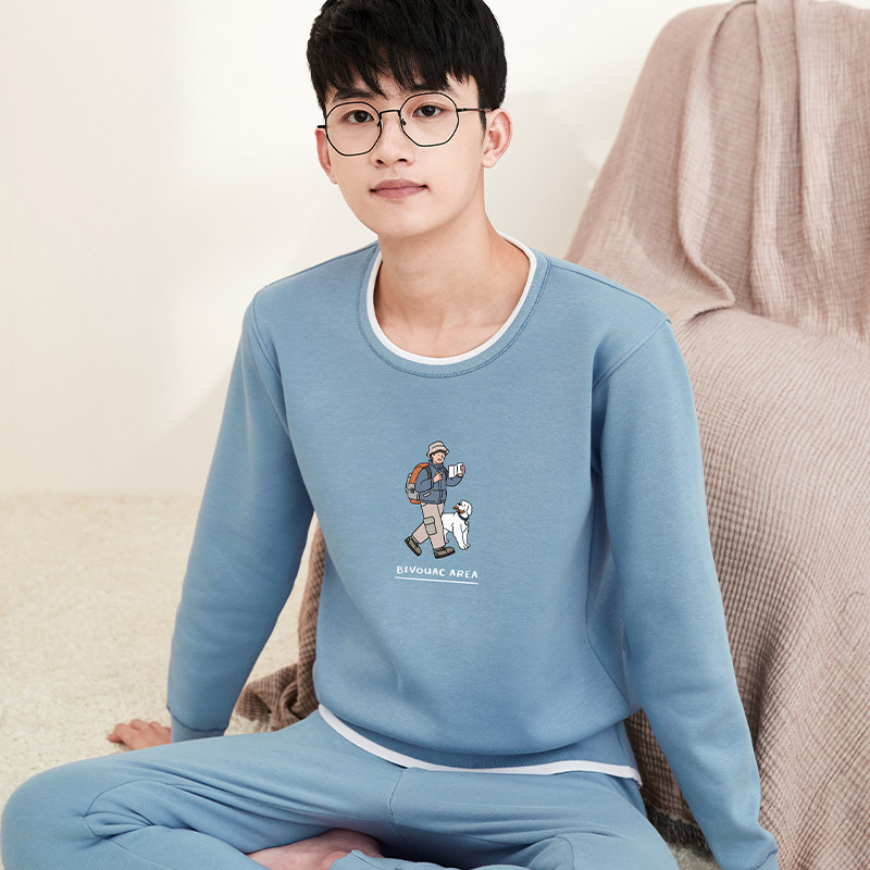 heyboy2021秋冬新品青少年男生加绒加厚保暖内衣套装可外穿