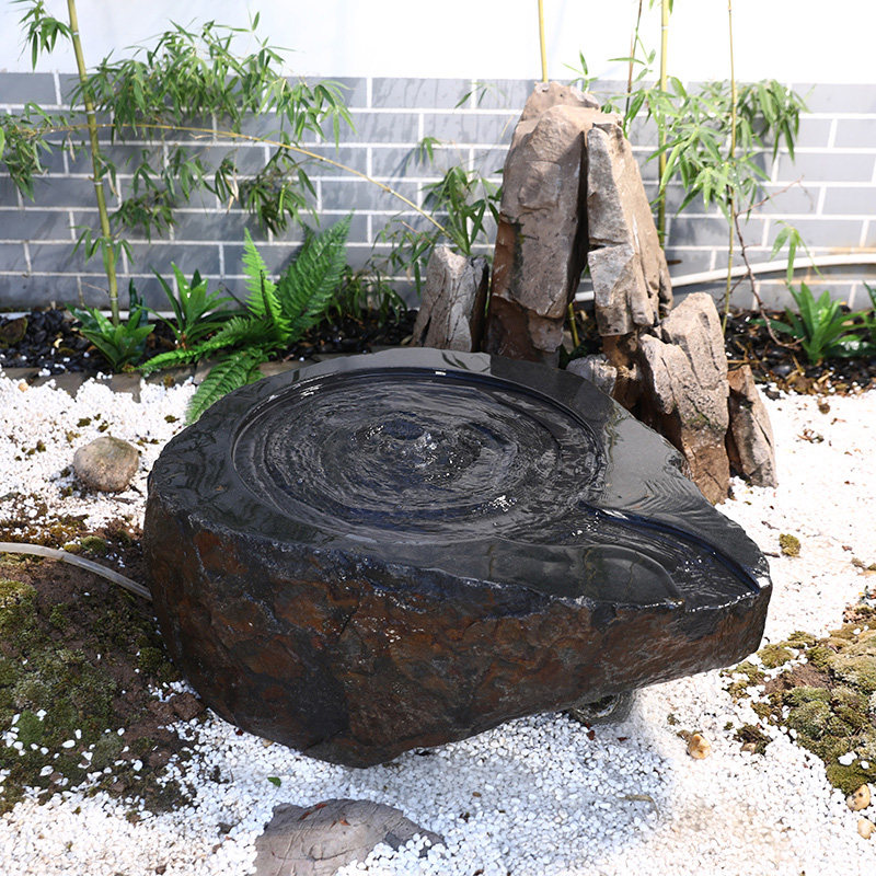 原石户外花园别墅石头山水水池流水庭院日式石雕