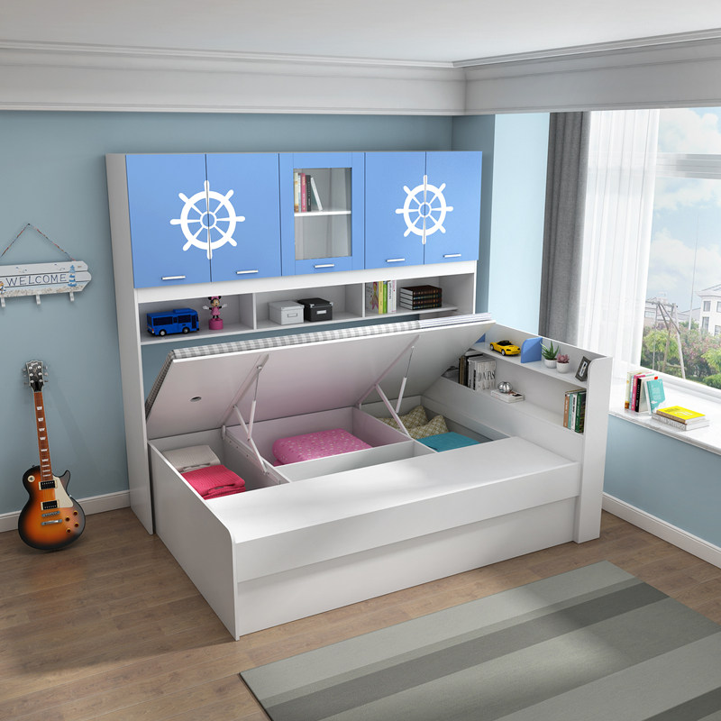 儿童童床实木男孩床柜一体男童单人床地中海风格儿童床