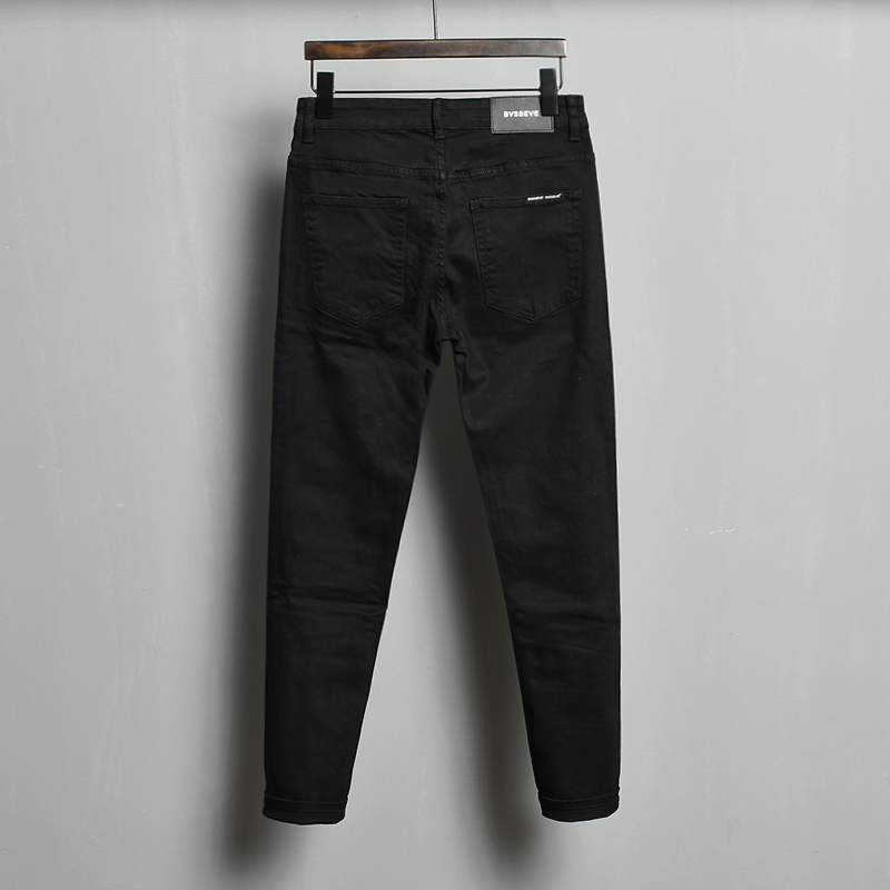 春秋九分修身小脚牛仔裤男黑色纯色网红韩版潮流高端弹力潮牌裤子