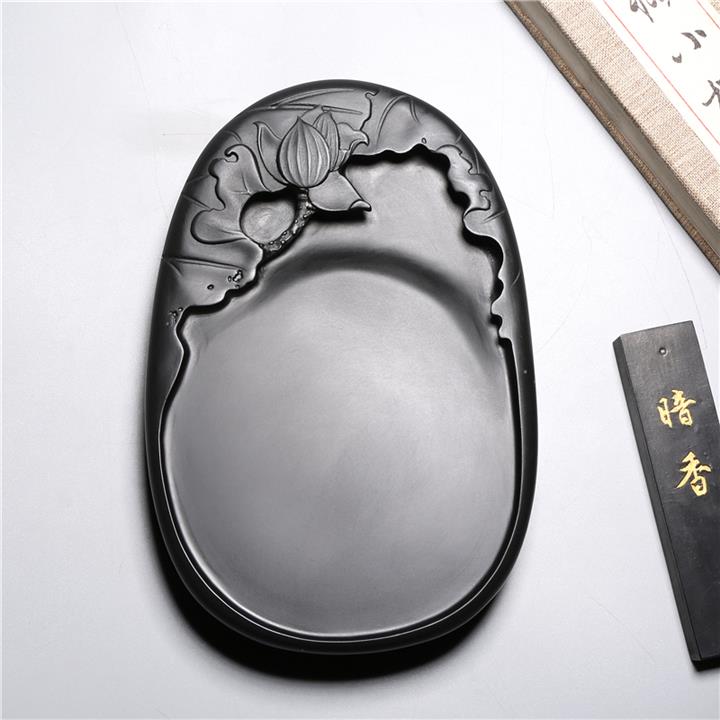 老坑砚台精品名师清趣荷叶小楷把玩原石龙尾文房四宝