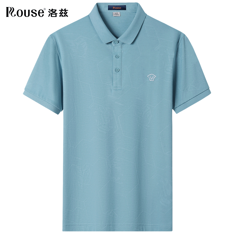 洛兹男装短袖t恤满身几何提花2022夏装新款纯色休闲透气男士polo