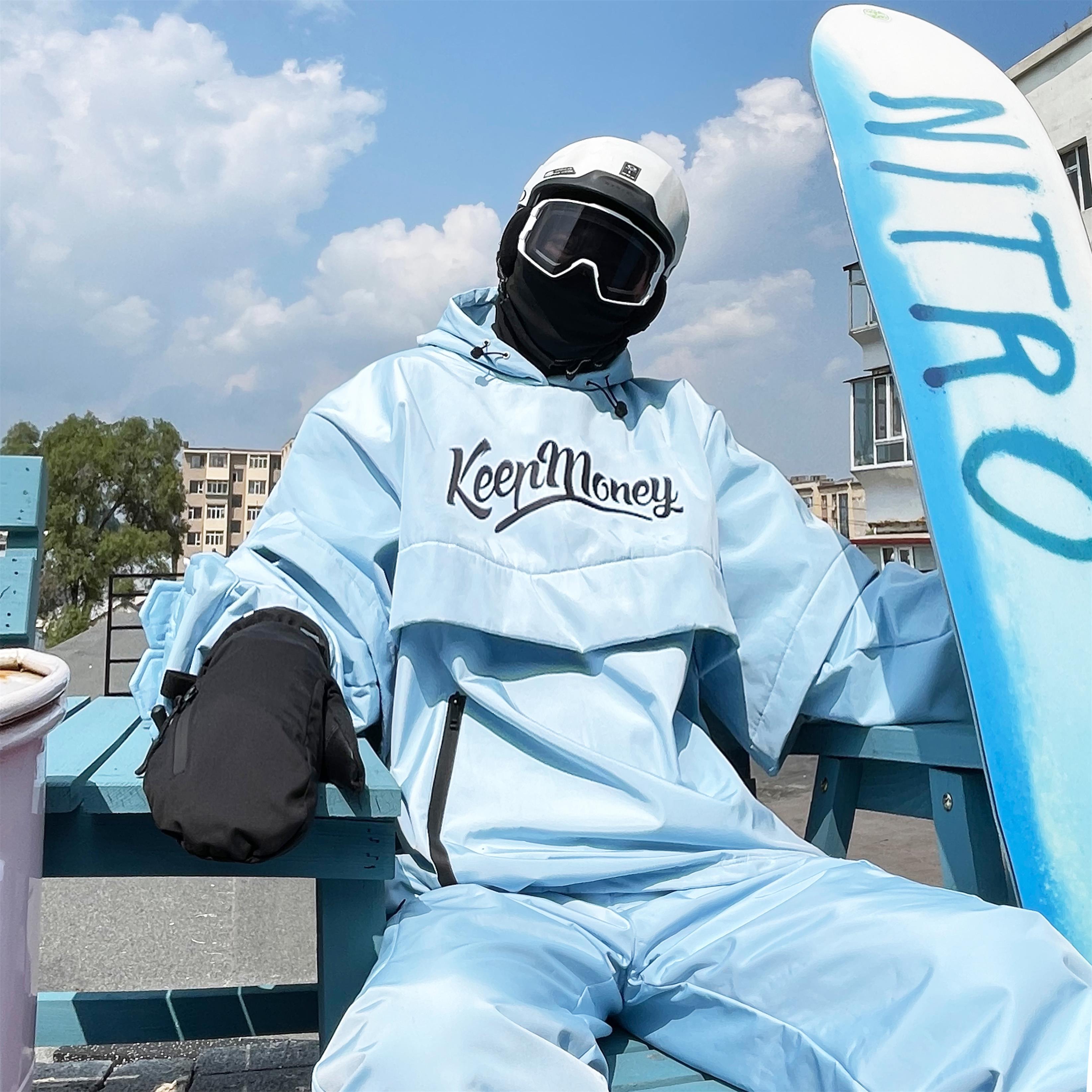 KEEPMONEY美式滑雪服男女单板防水保暖2021新款蓝色潮牌滑雪套装