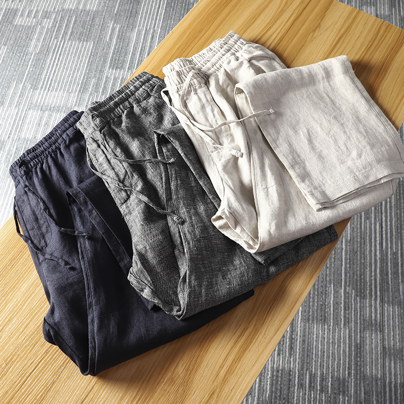 吹起可过！舒适亚麻！夏季男士宽松柔软直筒九分休闲裤棉麻裤长裤