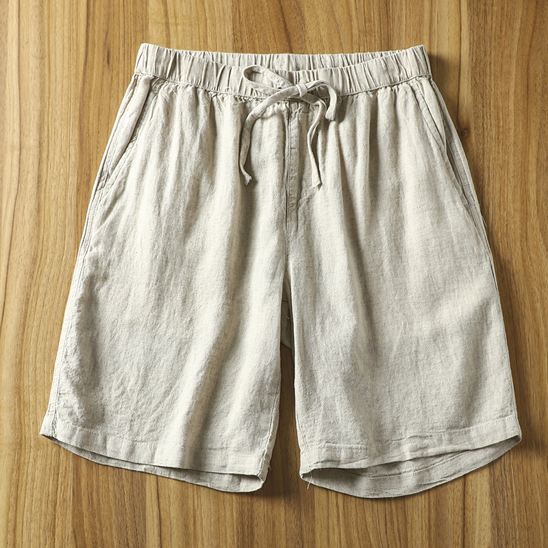 100天然亚麻！外贸男装捡漏好货！夏季薄款透气水洗麻短裤五分裤