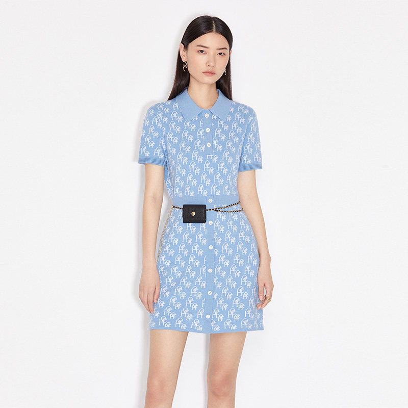 3件ochirly欧时力2021新款夏装字母金属扣收针织连衣裙