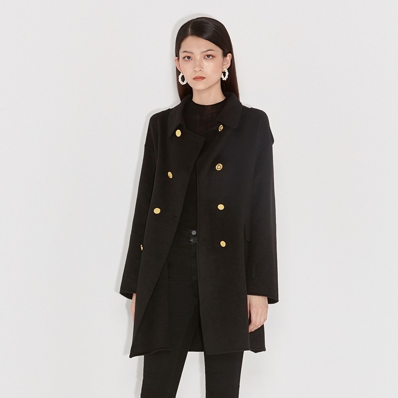 黑标系列欧时力新款冬装双排英伦风毛呢大衣外套毛呢外套
